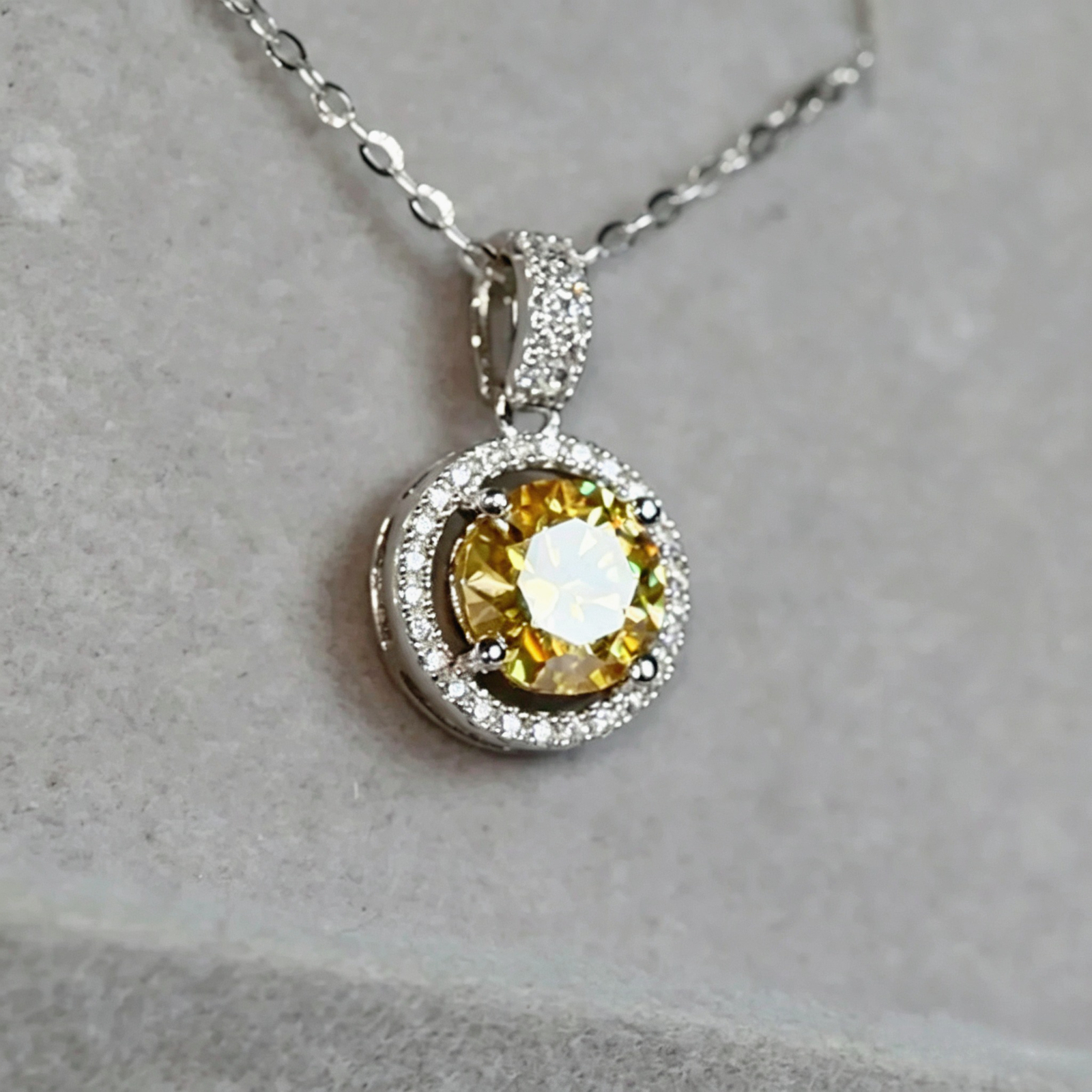 1/3 Carat 925 Silver Yellow Moissanite Double Row Pendant Necklace